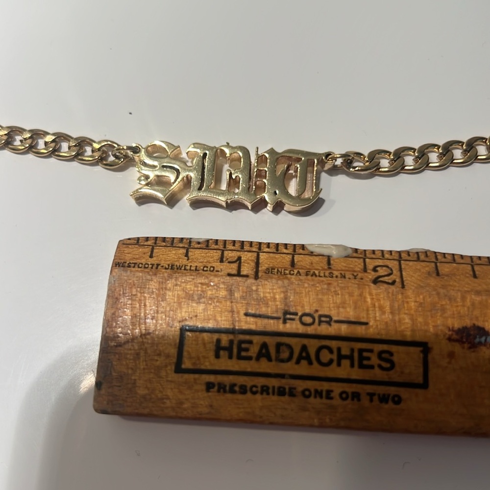 AHAVA Gold Plated Gothic Lettering Statement Necklace - Picture 6 of 7